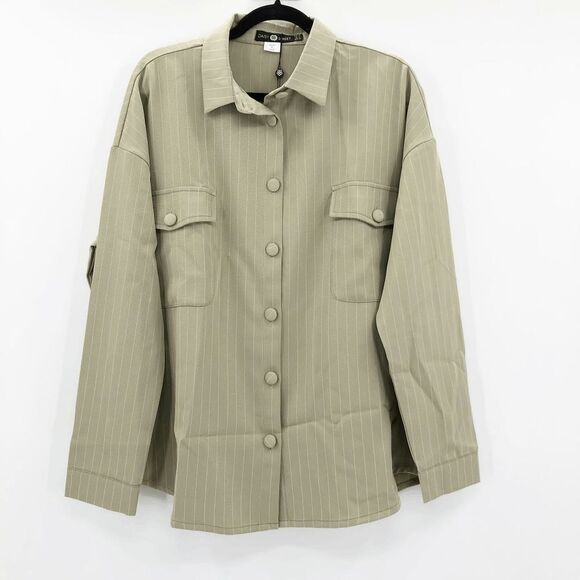 NWT Urban Outfitters Daisy Street Olive Green Pinstripe Button Down Shirt Size X - Picture 1 of 2